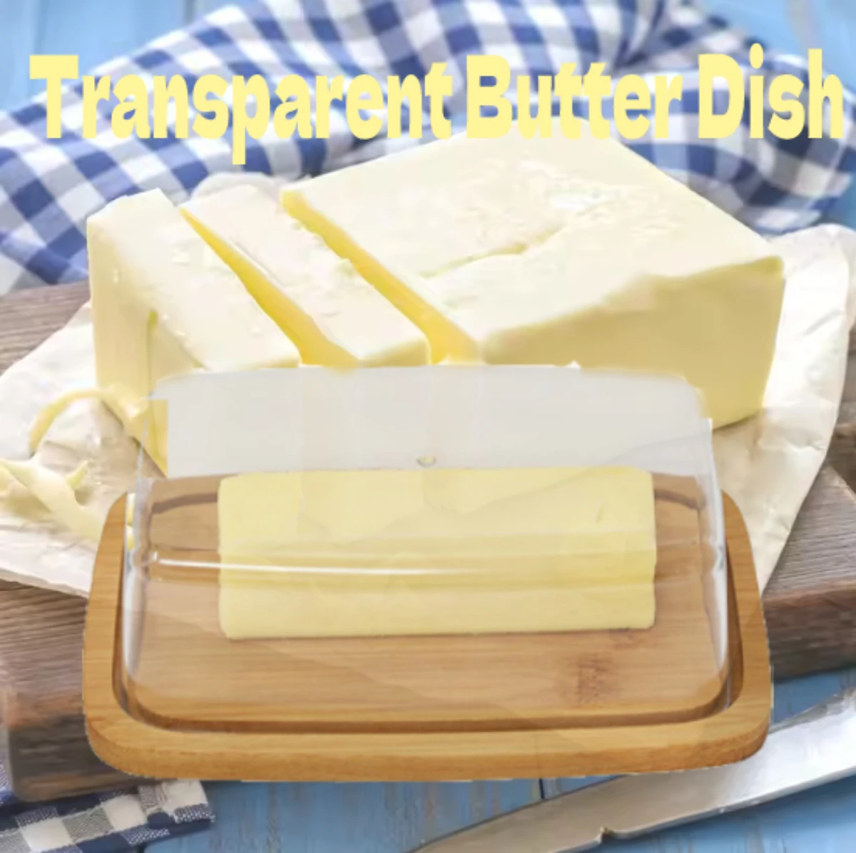 Bamboo Butter Dish Rectangular Cheese Storage Tray Food Container With Transparent Glass Acrylic Cover Keeper Kitchen Tableware