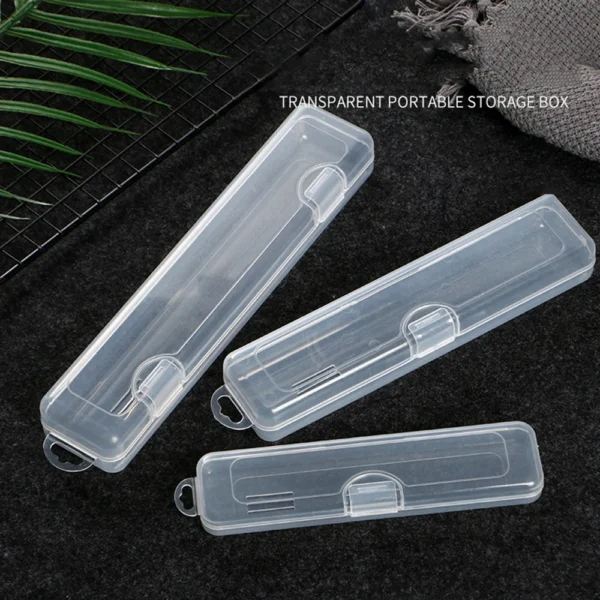 Portable Transparent Dustproof Plastic Storage Box Rectangle Case Tableware Box For Spoons Forks Straws Makeup Brush Storage Box - Image 3