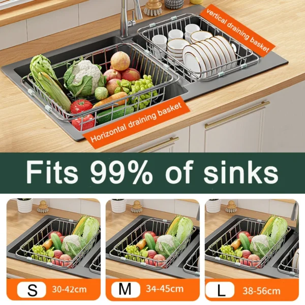 Adjustable Dish Drying Rack Stainless Steel Dish Drainer Fruit Vegetable Drainer Kitchen Sink Drain Holder Storage Rack - Image 2