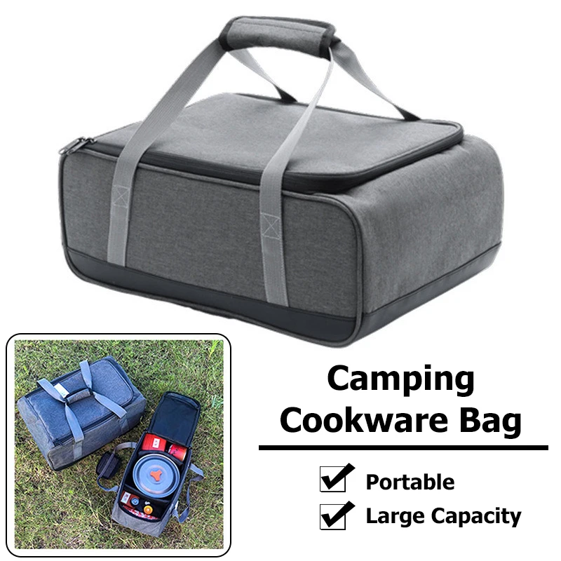 Camping Cookware Bag Portable Cooking Utensils Bag Outdoor Stove Tableware Storage Container Cooking Bag for Outdoor Picnic BBQ