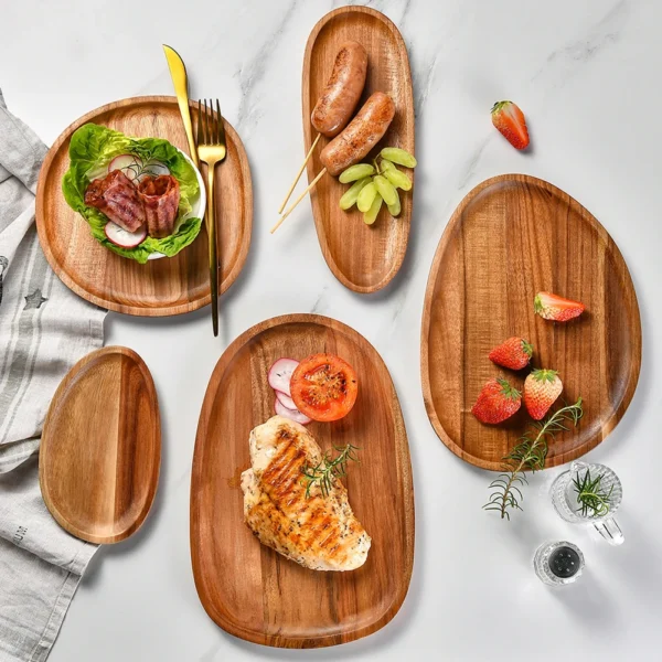 Whole Wood Lovesickness Wood Irregular Oval Solid Wood Pan Plate Fruit Dishes Saucer Tea Tray Dessert Dinner Plate Tableware Set - Image 2