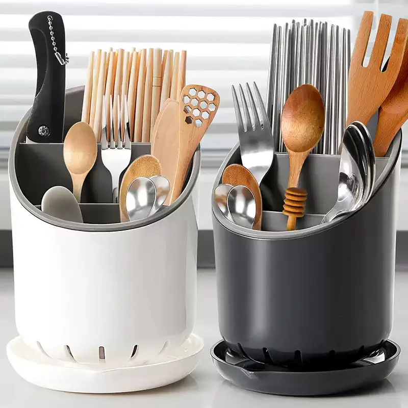 1PC Kitchen Storage Chopsticks Tube With Drain Plate Tableware Storage Holder Home Kitchen Organizer Rack Chopstick Drain Box
