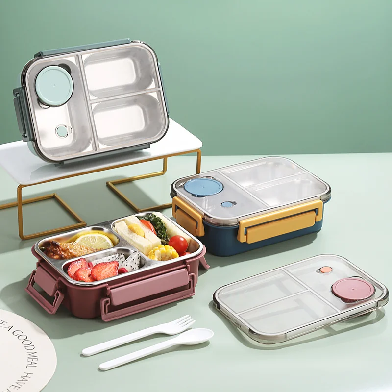Stainless steel Lunch box for Adults Kids Students Portable Divided Bento Box with Tableware Leakproof Food Storage Containers