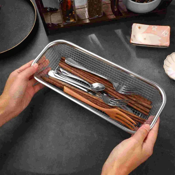 Stainless Steel Cutlery Storage Basket Mesh Silverware Holder Spoons Fork Drainer Rack Kitchen Tableware Organizer - Image 3