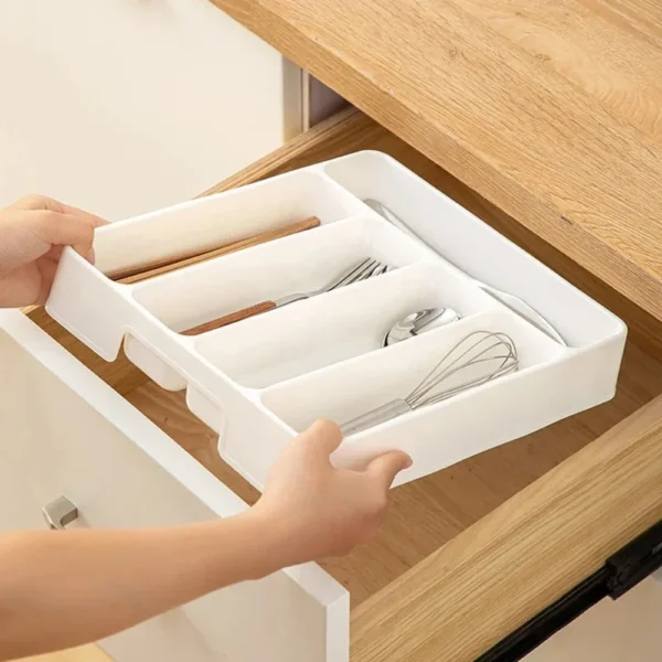 4/5 Compartments Cutlery Organizer Daily Drawer Divider Tray Rectangle Easy Clean Home Kitchen Spoon Fork Separation Box - Image 5