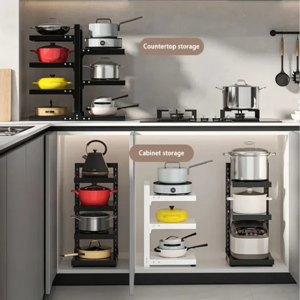Multi-Layer Kitchen Pot Rack Adjustable Under Sink Holder Countertop Tableware Storage Shelf Save Space Household Cabinet Rack - Image 3
