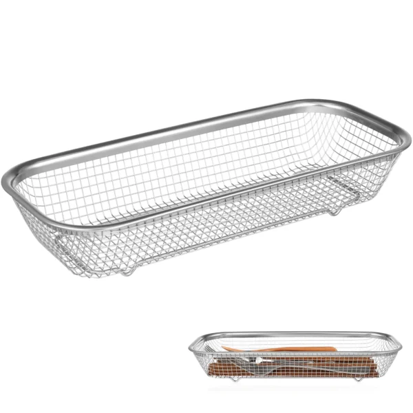 Stainless Steel Cutlery Storage Basket Mesh Silverware Holder Spoons Fork Drainer Rack Kitchen Tableware Organizer