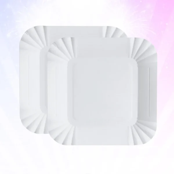 100pcs Disposable Paper Plates Square Storage Tableware Plate for Cake Dessert Fruits Snacks (White)