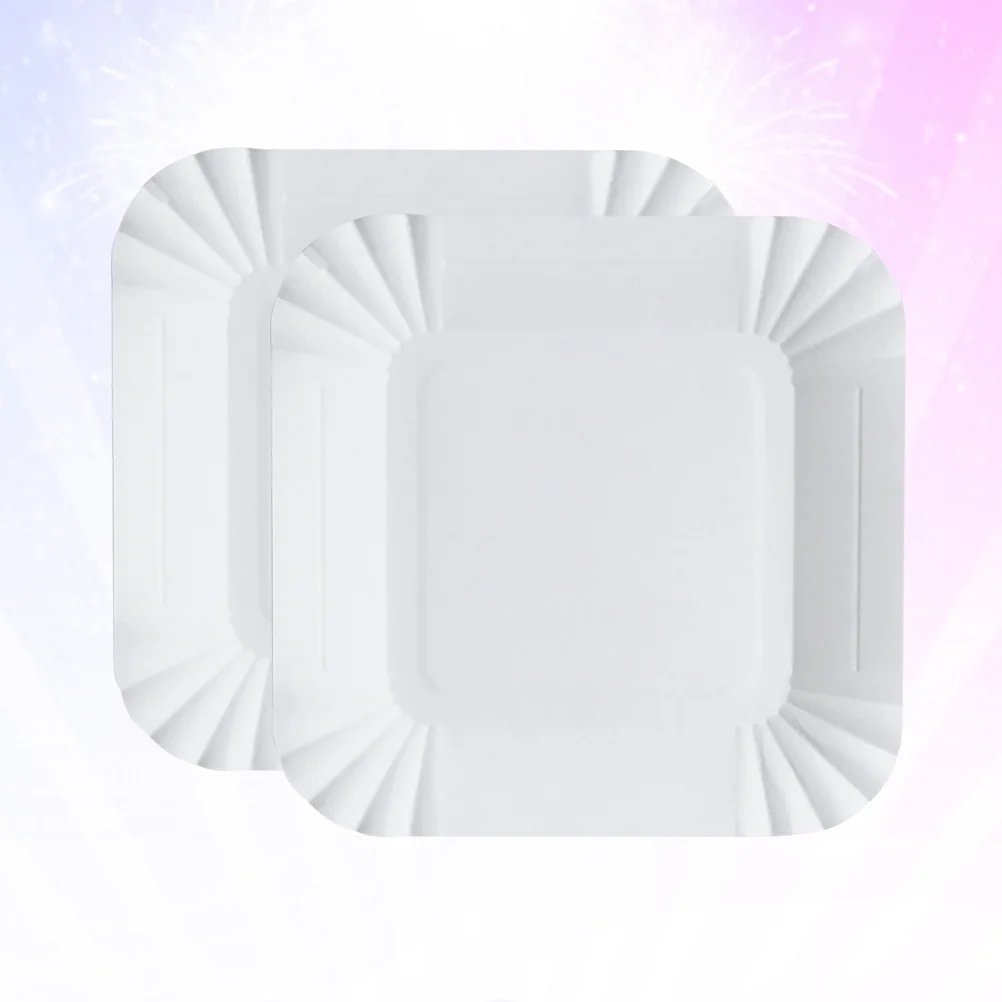 100pcs Disposable Paper Plates Square Storage Tableware Plate for Cake Dessert Fruits Snacks (White)