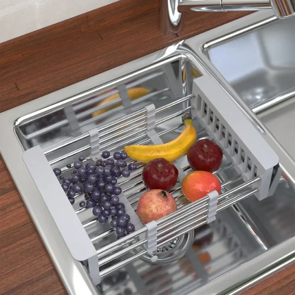 26~46cm Retractable Sink Drain Rack, Fruit Chopsticks, Vegetable Washing Basket, Household Tableware Storage, Dishwashing Water - Image 2