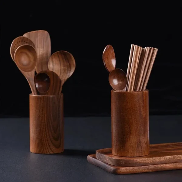Bamboo Wooden Chopstick Cylinder Tableware Drainage Chopstick Rack Kitchen Storage Container Bamboo Restaurant Supplies - Image 3