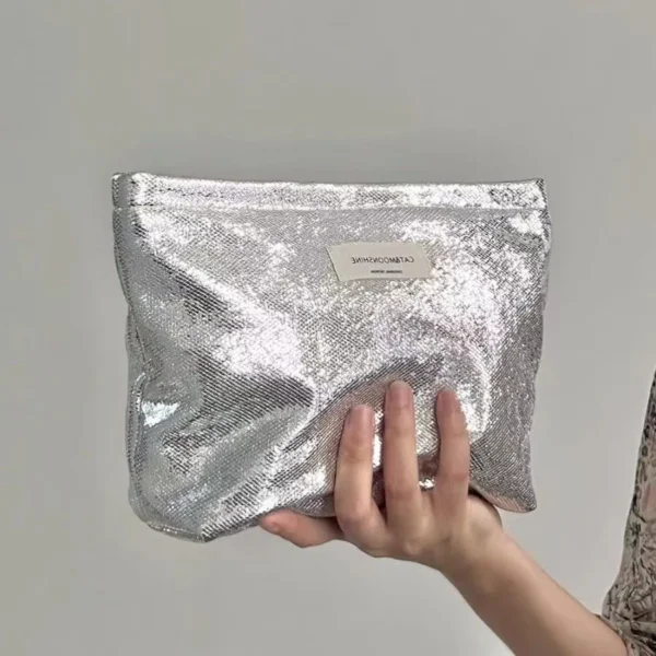 Sequin Portable Toiletries and Skin Care Products Storage Bag Storage Bag New Shiny Sequin Silver Champagne Clutch Cosmetic Bag - Image 4