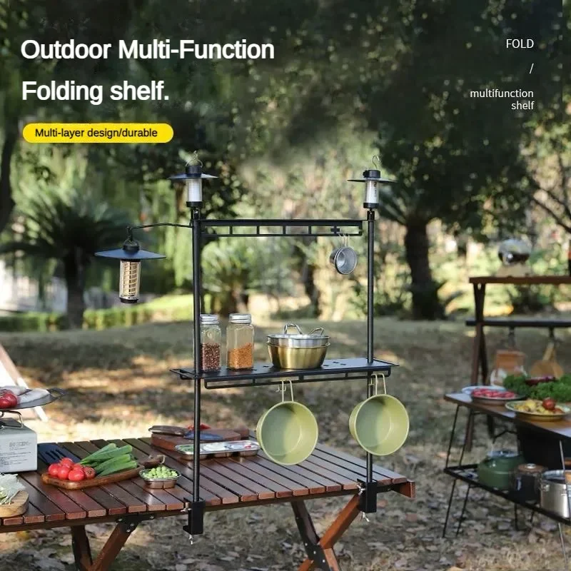 Camping Lightweight Storage Rack Aluminum Alloy Removable 2-Layer Table Rack Outdoor Tableware Storage Rack