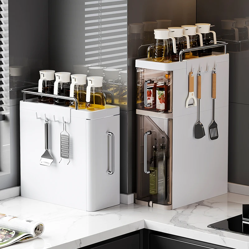 2/3 Layer Kitchen Organization Storage Box Utensil Rack Pull-Out Efficient Locker With Hooks Wheels Integrated Slim Cabinet ﻿