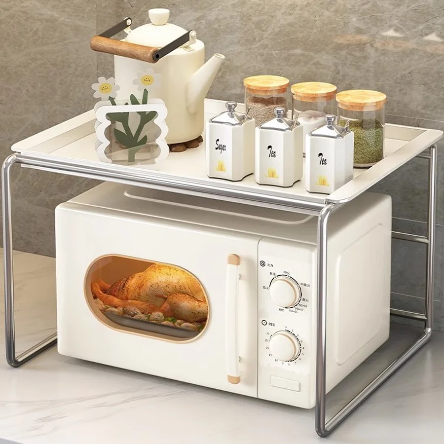 INS Microwave Oven Rack Organizer Shelf 2 Tier Kitchen Microwave Stand Tableware Storage Multifunctional Countertop Rack