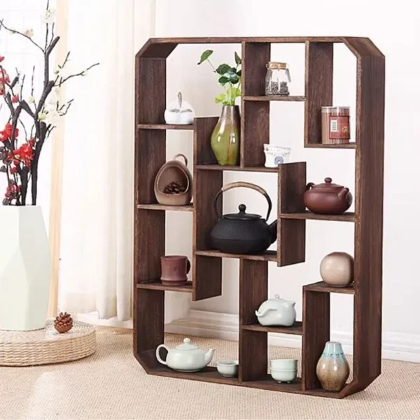 Chinese-style Solid Wood Bogu Rack Wall Hanging Duobaoge Living Room Wall Rack Simple Modern Display RackTeapot Floating Shelves - Image 2
