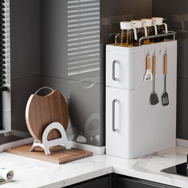 2/3 Layer Kitchen Organization Storage Box Utensil Rack Pull-Out Efficient Locker With Hooks Wheels Integrated Slim Cabinet ﻿ - Image 3