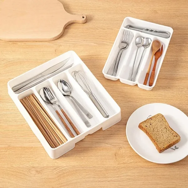 4/5 Compartments Cutlery Organizer Daily Drawer Divider Tray Rectangle Easy Clean Home Kitchen Spoon Fork Separation Box - Image 2