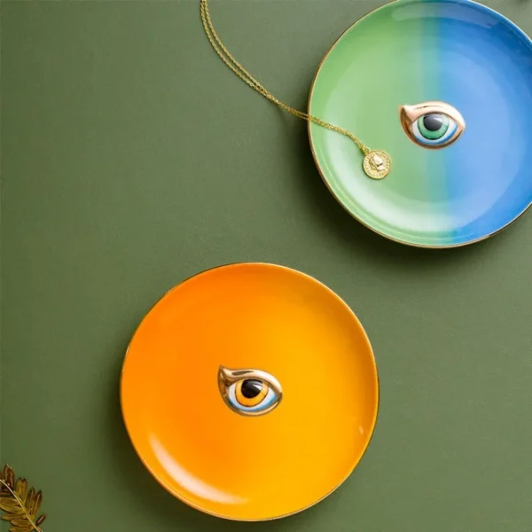 Nordic Round Ceramic Plate Devil's Eye Ring Necklace Jewelry Tray Teacups Coasters Ceramic Jewelry Tray Colorful Tray Ornaments - Image 3