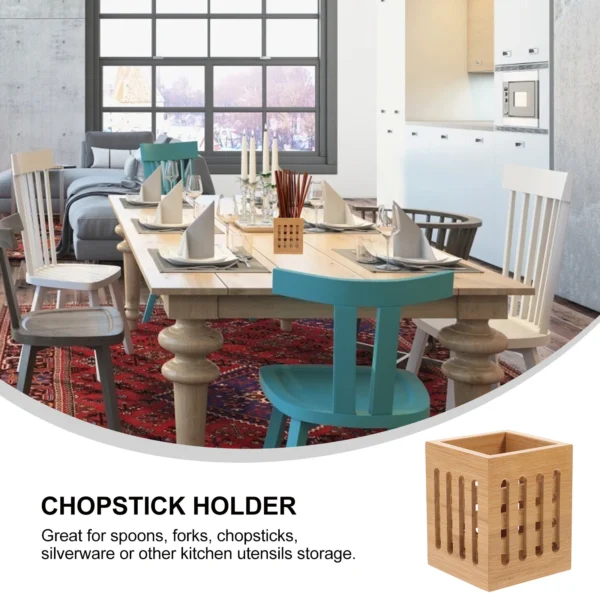 Bamboo Chopsticks Holder Holey Cutlery Organizer Tableware Drying Canister Kitchen Utensil Storage Bucket - Image 5