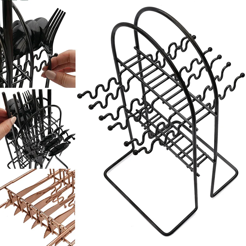 Stainless Steel Black Storage Rack Luxury Cutlery Organizer Rack For Dinner Dessert Knife Fork Tea Spoon Tableware Kitchen Tools