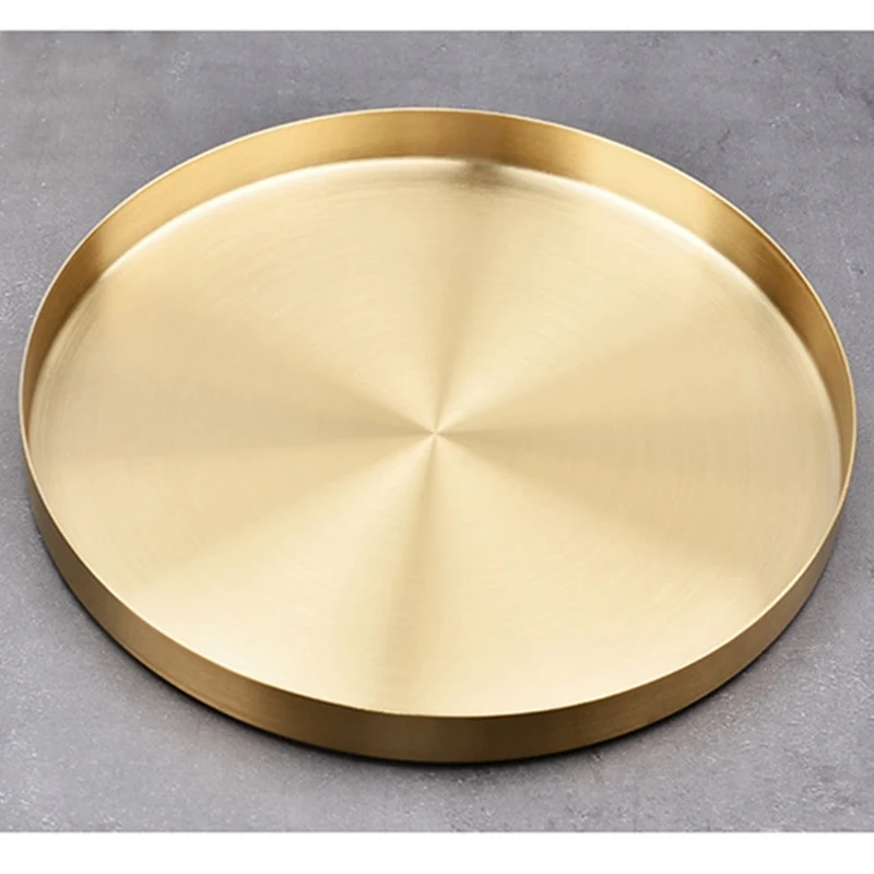 Kitchen Stainless Steel Storage Tray Decorative s Organizer Jewelry Display Plate Round Gold